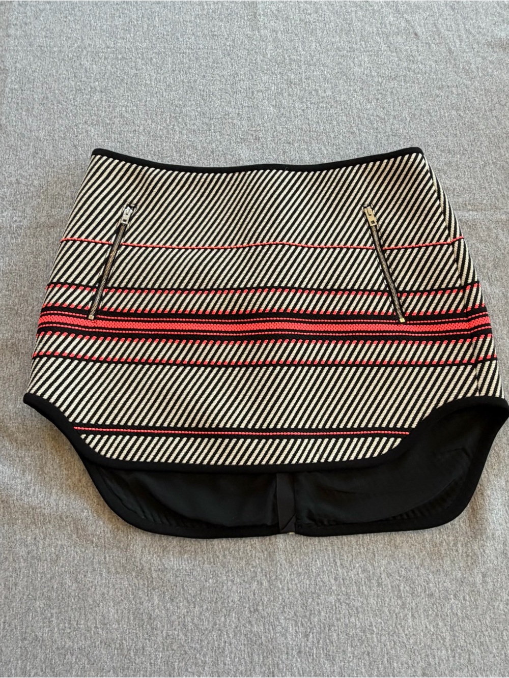 Rag & Bone Striped Black, White & Red Mini Skirt with Zip Detail